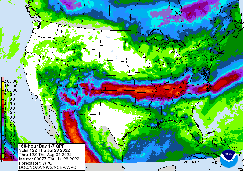 Precipitation forecast for July 28 – Aug. 4.